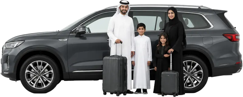 سيارات عائلية وخاصة — عائلة مع حقائب السفر